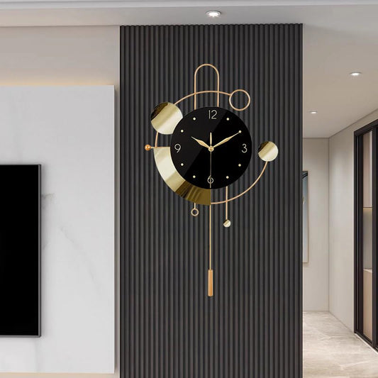 SIN&MI Wall Clock with Pendulum,Silent Non Ticking Battery Operated Modern Large Wall Clocks for Living Room Bedroom Farmhouse Office Kitchen Home Wall Decor-13.3 * 22.4 Inch(Golden) - color: 2520-black