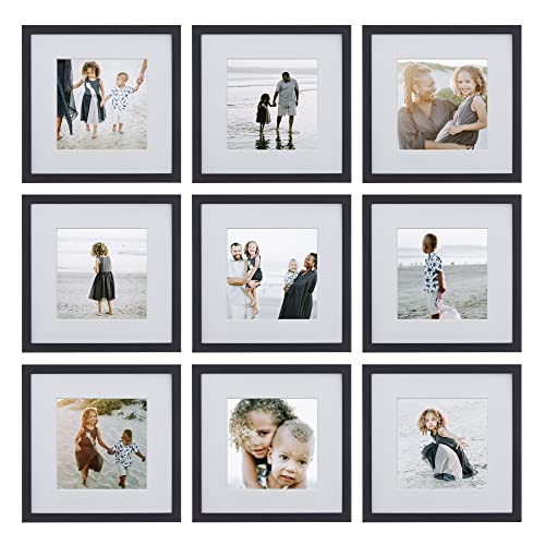 Sheffield Home 9 Piece Gallery Wall Frame Set, 12x12 in. Matted to 8x8 in. (Matte Black) - color: Matte Black, size: 12x12 Inch