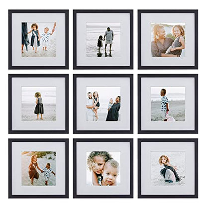Sheffield Home 9 Piece Gallery Wall Frame Set, 12x12 in. Matted to 8x8 in. (Matte Black) - color: Matte Black, size: 12x12 Inch