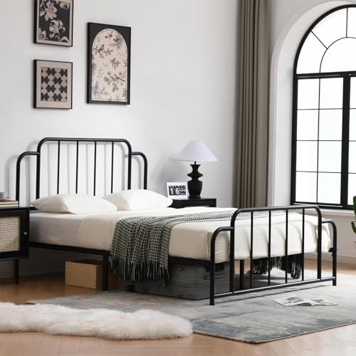 PINJU Metal Platform Bed Frame with Headboard and Footboard, Classic Style, Sturdy Metal Slats, No Box Spring Needed, Easy Installation (Black, Full) - color: Black, size: Full