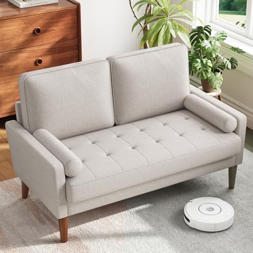 Vesgantti 48" Loveseat Sofa, Small Couch with Solid Wood Legs | Small Couch for Small Spaces, Mid Century Modern Loveseat, Easy Assembly Sofa for Living Room, Bedroom, AshBeige - color: Ashbeige