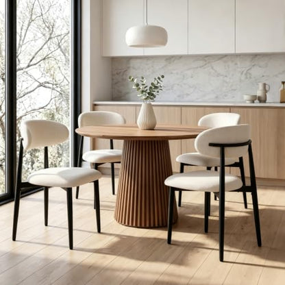 UVV Dining Chairs Set of 4, Metal Kitchen Chairs with Modern Fabric Upholstered for Dining Room, Beige - color: Beige Seat / Black Legs
