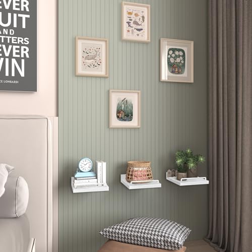 RYOFOBETTO Small Floating Shelf, 6 X 6 Inches Farmhouse Wall Shelves for Living Room, Bedroom, Picture Frames, Plants, Kitchen, Set of 3 (White) - color: White, size: 6"