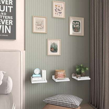 RYOFOBETTO Small Floating Shelf, 6 X 6 Inches Farmhouse Wall Shelves for Living Room, Bedroom, Picture Frames, Plants, Kitchen, Set of 3 (White) - color: White, size: 6"