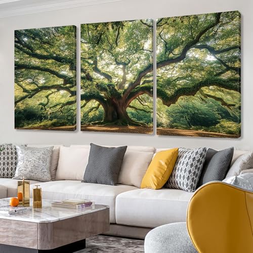 WithHope Angel Oak Tree Canvas Print – Majestic Nature Landscape Wall Art for Living Room or Bedroom – Unframed Botanical Forest Decor, Angel Oak Tree Picture (12" x 18" x 3 pcs) - size: 12" x 18" x 3 pcs