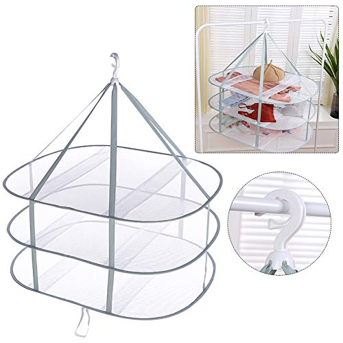 3-Tier Folding Drying Rack - Stackable Mesh Clothes Dryer for Laundry - 31" Hanging Flat Dry Rack with Fixing Band for Delicates, T-Shirts & Underwear - Space Saving Indoor/Outdoor, 10lb Capacity