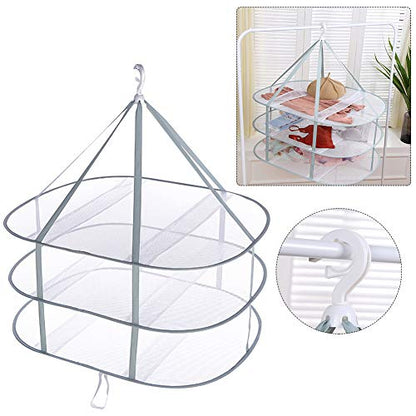 3-Tier Folding Drying Rack - Stackable Mesh Clothes Dryer for Laundry - 31" Hanging Flat Dry Rack with Fixing Band for Delicates, T-Shirts & Underwear - Space Saving Indoor/Outdoor, 10lb Capacity