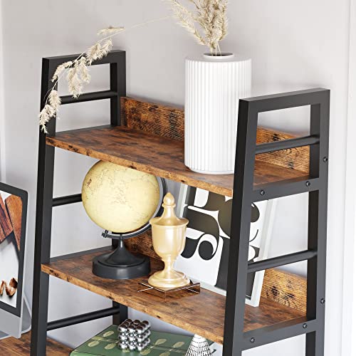 IRONCK 4 Tier Ladder Bookcase with Louvered Doors Rustic Brown | Bookshelf; Ladder Shelf;bottom cabinet; anti tip kit; for Bedroom Living Room Home Office