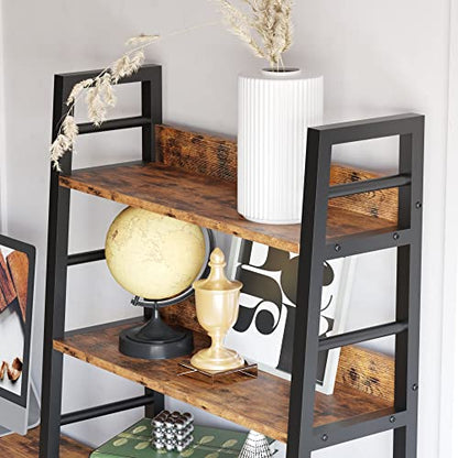 IRONCK 4 Tier Ladder Bookcase with Louvered Doors Rustic Brown | Bookshelf; Ladder Shelf;bottom cabinet; anti tip kit; for Bedroom Living Room Home Office