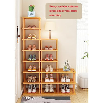 5-Tier Bamboo Narrow Shoe Rack | Stackable 5-tier bamboo shoe rack,minimalist and sturdy.Fits narrow entryway, garage,corner,bedroom,hallway. Space-saving.