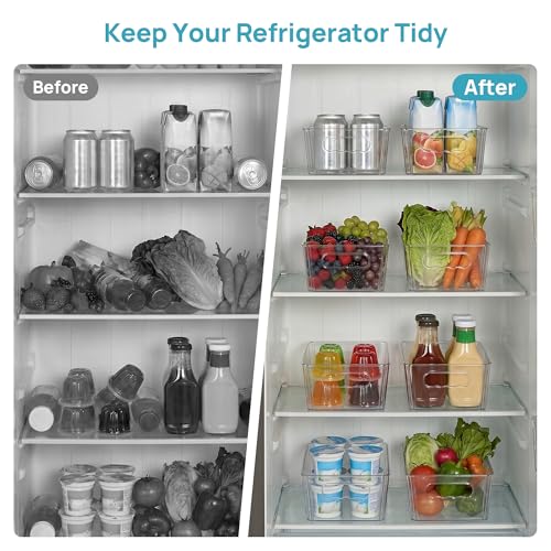 Vtopmart 8pcs Clear Storage Bins with Handles | BPA-free Plastic Storage Containers, Easy to Move, For Fridge Freezer, Pantry Cabinet Kitchen Organization, Built to Last - size: Without Lid