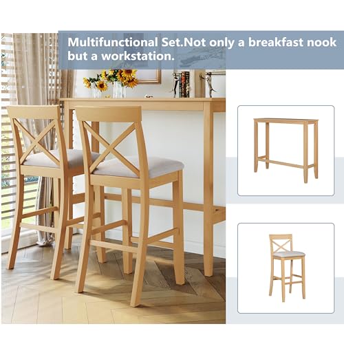 3 Piece Counter Height Dining Table Bar Table Set with 2 Chairs, Small Kitchen Table Breakfast Nook for 2, Good for Bar or Small Space, Natural - color: Natural