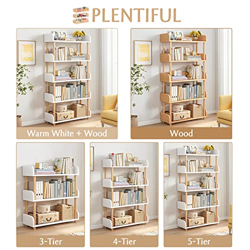 4-Tier Wooden Open Bookcase, Warm White | Modern Display Bookshelf with Top Edge, Solid Wood Frame, Home and Office Storage - color: Warm White, size: 4-tier