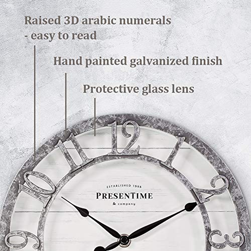 10" Farmhouse Series Wall Clock | Quartz Movement, Shiplap Style, Raised 3D Arabic Numeral, Galvanized Finish - color: Galvanized Finish, size: 10 inch