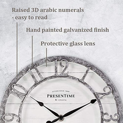 10" Farmhouse Series Wall Clock | Quartz Movement, Shiplap Style, Raised 3D Arabic Numeral, Galvanized Finish - color: Galvanized Finish, size: 10 inch