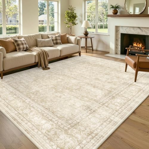 6x9 Ft Large Area Rugs for Living Room, Soft Non-Slip Machine Washable Rug, Vintage Stain Resistant Carpets for Bedroom Nursery Dining Room Home Decor (Beige) - color: A-f02 Beige, size: 6' x 9' (Rectangular)