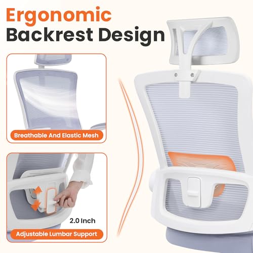 NEO CHAIR Office Desk Chair with Ergonomic High Back Mesh Headrest, Purple | Adjustable Headrest and Lumbar Support with Flip-Up Armrests Designed for Extended Sitting Comfort While Saving Space - color: Purple
