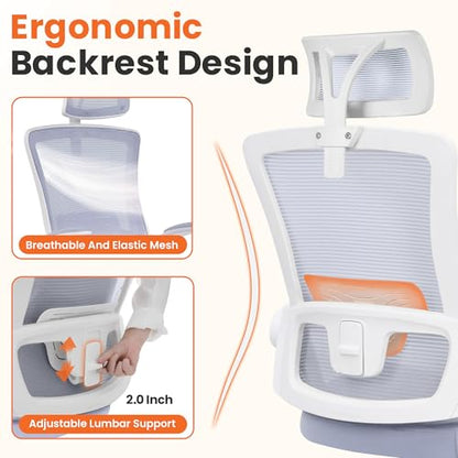 NEO CHAIR Office Desk Chair with Ergonomic High Back Mesh Headrest, Purple | Adjustable Headrest and Lumbar Support with Flip-Up Armrests Designed for Extended Sitting Comfort While Saving Space - color: Purple