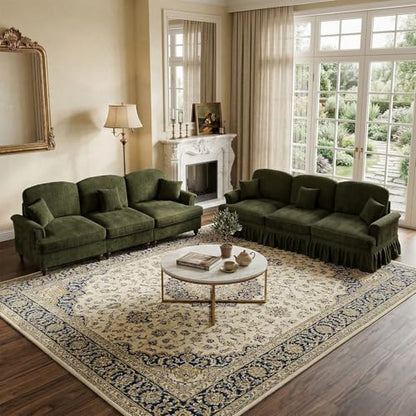 Modular Sectional Sofa Couch, Comfy Chenille Sofa with Removable Ruffled Skirt, Flared Armrests, Sturdy Legs, Convertible 3-Seat for Living Room, Bedroom, Apartment (Green) - color: Green, size: 107.1 Inch