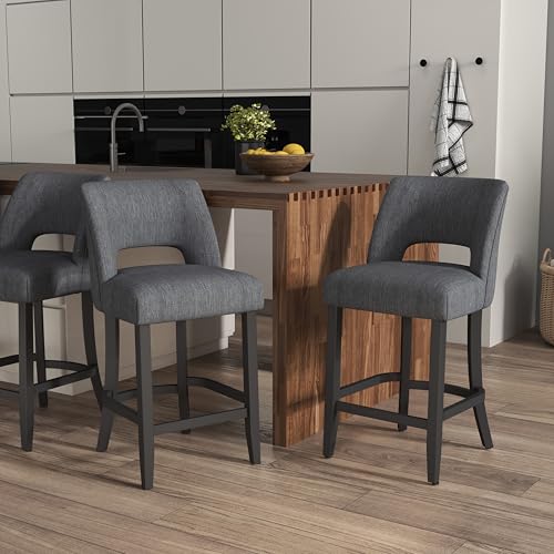 VKNOW Bar Stools Set of 4, 26" Upholstered Counter Height Bar Stools | Modern Counter Stools with Black Rubberwood Legs for Kitchen Island Dining Room Bar, Dark Grey-Black Legs - color: Dark Grey-black Legs, size: Set of 4
