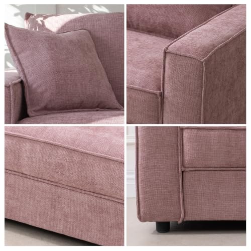 YUHUASHI Linen Fabric Loveseat Sofa, Modern Upholstered 2-Seater Couch with Square Arms and Throw Pillow, Sturdy Small Space Sofa Furniture for Living Room Bedroom Apartment (Pink, 65 Inch W) - color: Pink, size: 65 Inch W