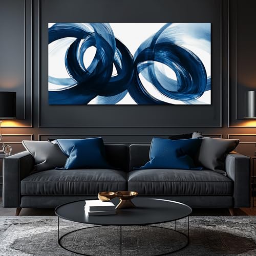 MXUNYZ Blue Abstract Art Wall Decor Minimalist Print Canvas Wall Art | 24 x 48 Inches Large Pictures for Living Room,Apartment Bedroom Home Office Decor Ready to Hang - color: Blue, size: 48"L x 24"W