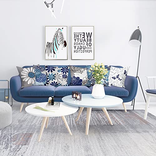 COMMINY Blue Grey Pillow Covers 16x16 Set of 6 Decorative Daisy Flower Throw Pillow Cover for Couch Modern Farmhouse Cushion Pillow Case for Living Room Patio Home Decor | spring floral, wild flower bloom, decorative cushion cover, Breathable Linen, Accen