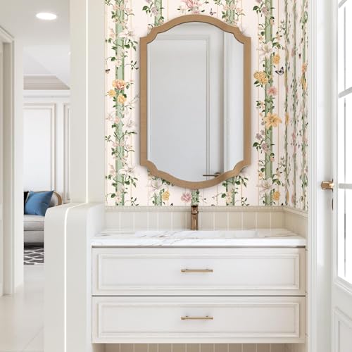 BOKEBEVE Boho Floral Peel Stick Wallpaper Beige Pink 17.5 x 393.5In | Extra Long Leaf Contact Paper Modern Wall Paper for Bedroom Accent Walls Laundry Nursery Pantry Renter Friendly Removable - color: Beige/Pink, size: 17.5" x 393.5"