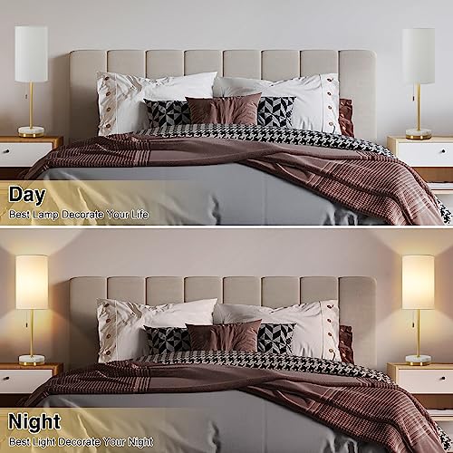 Desk Lamp & Table Lamp Set of 2, Bedside Lamps for Night Stands - Modern Small Table Lamps with Marble Base, Fabric Shade, Mini Pull Chain Bedroom Lamps for Living Room, Office, Reading (Gold) - color: Gold, White