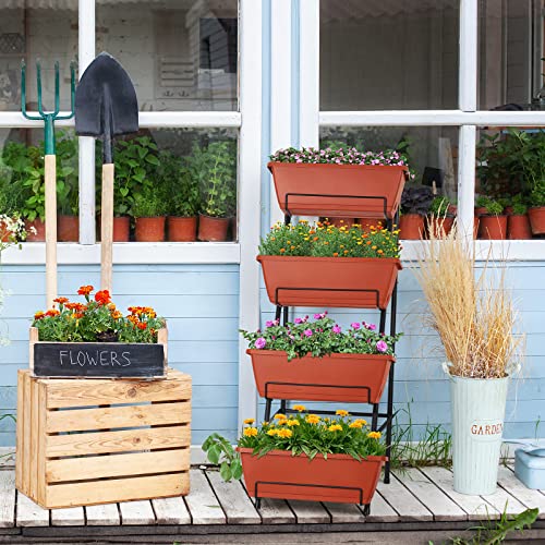 Raised Garden Bed with Legs 4 Tier Vertical Herb Garden Planter, Brick Red | 41.5 IN Tall Elevated Garden Planters with Drainage Holes, Metal Frame, Indoor Outdoor Standing Flower Planters - color: Brick Red
