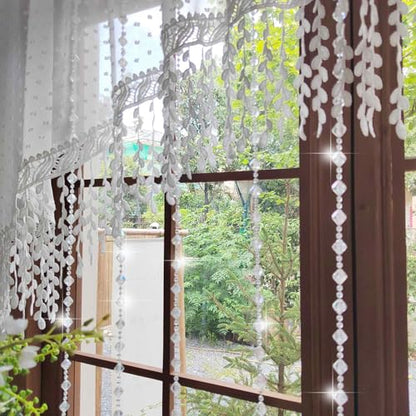 White Arched Sheer Valance Boho Pompom Short Curtain Tier Crystal Beads 1PC | For Doorways Tassels Swag Curtain Room Divider Dining Room Glass Door Rod Pocket (W59 X L43 INCH,White) - size: 59"W x 43"L (Pack of 1)
