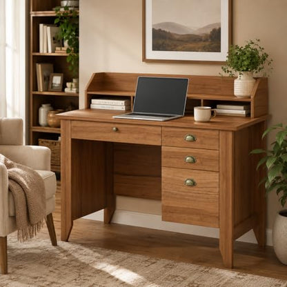4 EVER WINNER Desk with Drawers, 47'' Small Desk with Monitor Stand and File Drawer, Computer Desk with Storage for Bedroom, Living Room, Small Spaces, Walnut - color: Brown