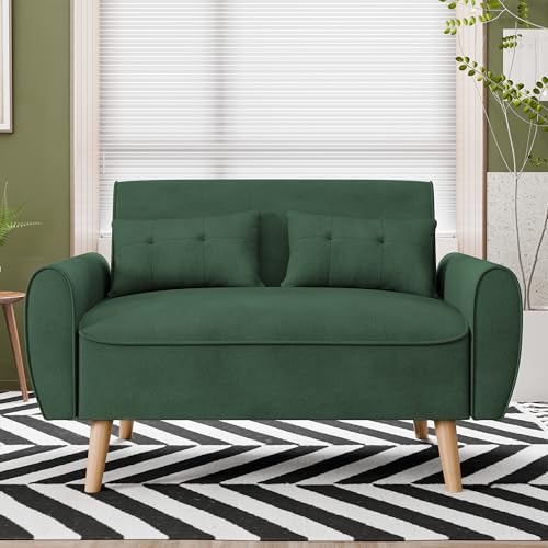 Vongrasig 47" Small Modern Loveseat Sofa, Mid Century Linen Fabric 2-Seat Sofa Couch Tufted Love Seat with Back Cushions and Tapered Legs for Living Room, Bedroom and Small Space (Green) - color: Green