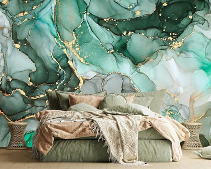 Jdayda Green Marble Wallpaper Mural Abstract Large Photo Art | 149"x107" Not Self-Adhesive Wall Murals for Bedroom Living Room - color: MURAL-0045, size: 149" x 107"
