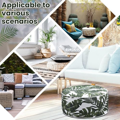Cinnvoice 2 Pcs Inflatable Outdoor Ottoman Pouf Waterproof Round Footrest with Handle D21 x H9 Inch Indoor Outdoor Portable Footstool for Patio Garden Camping or Home Pool(Leaf) - style: Leaf