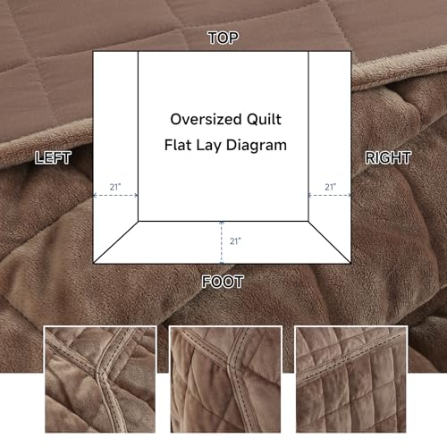 Velvet Quilt Oversized King Size, Luxury Soft Bedding Set, Lightweight Cozy Warm Quilted 3-Piece Velvet Coverlet Bedspread Sets with 2 Pillow Shams for All Season, Brown - color: Brown, size: Oversized King(120"x120")