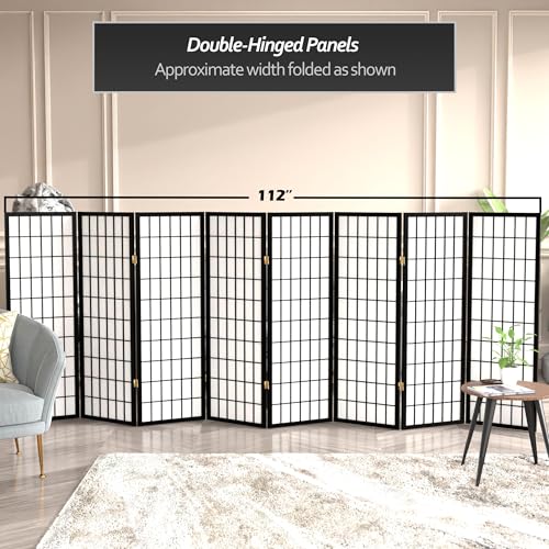 4 ft. Short Window Pane Shoji Screen - Black - 8 Panels - color: Black, size: 8 Panels