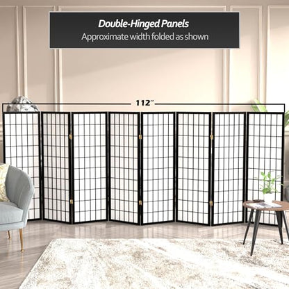 4 ft. Short Window Pane Shoji Screen - Black - 8 Panels - color: Black, size: 8 Panels