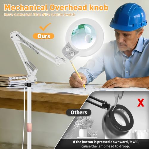 TNNOP 4In1 Floor Magnifying Lamp with Light, 12X 30X Glass Magnifier Black | Height Adjustable, Infinite Dimmable Lighting, Hands Free Magnifier For Hobby, Reading,Jewelry Making & Close Work - color: White, size: 12x 30x