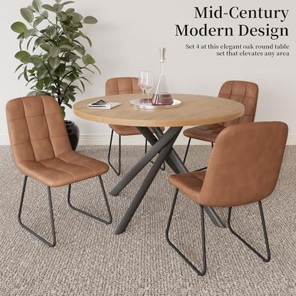 HIPIHOM 45.3 Inch Round Dining Table Set for 4, Mid Century Modern Small Kitchen Coffee Set for Dining Room Kitchen Apartment (Oak Table + 4 U-Shaped Brown Chairs) - color: Oak Table+4 U-shaped Brown Chairs