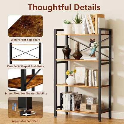 4 Tier Bookshelf,Storage Shelf with Steel Frame,Free Standing Open Book Shelves Storage Display Shelf - size: 4 Tier