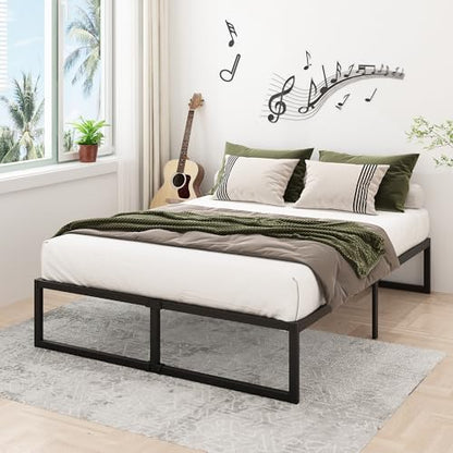 Lutown-Teen 14 Inch Queen Bed Frame with Heavy Duty Steel Slat Support | Sturdy Metal Platform Bed Frame Queen Size No Box Spring Needed, Noise Free, Easy Assembly, Black