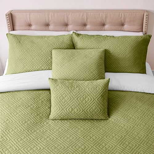 Clara Clark Quilts Twin Size - All Season Bedspread Coverlet Set, Pinsonic Weave Lightweight Bedding Set - 5 Piece Twin Quilt Set with Pillow Shams, Olive Green - Twin Diamond - color: 39 – Olive Green – Diamond, size: Twin