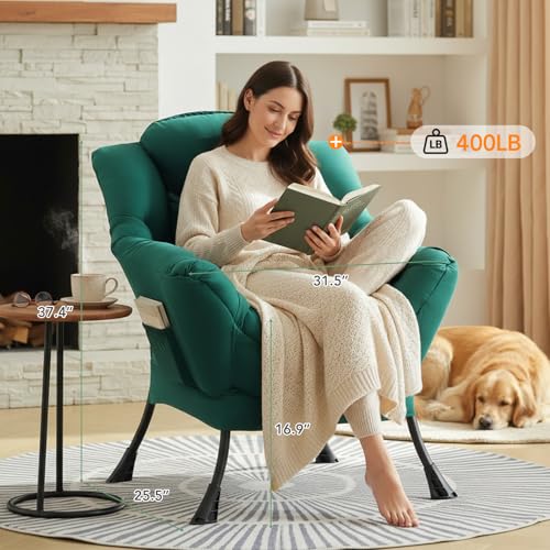 Lazy Chair, Comfy Reading Chair for Bedroom，Dark Green | Comfy Bedroom Accent Chair with Washable Removable Cover and extra throw pillow for Living Room Dorm - color: Peach Dark Green-single