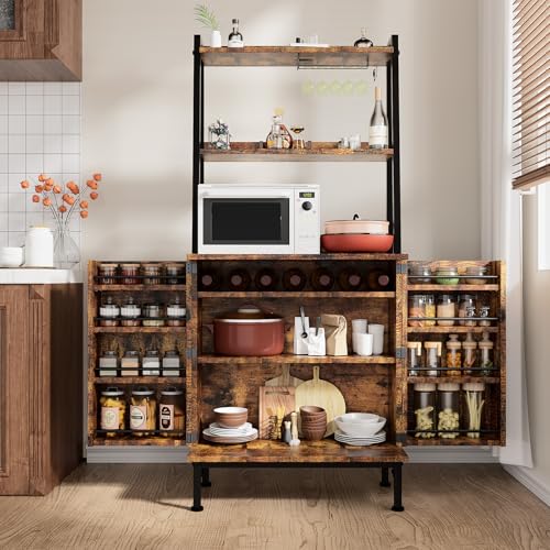 58” Pantry Cabinets with Microwave Shelves, Freestanding Kitchen Storage Cabinet with Adjustable Shelves, Buffet Cupboards for Kitchen, Dining Room, Living Room Use, Retro Brown - color: B-58" Retro