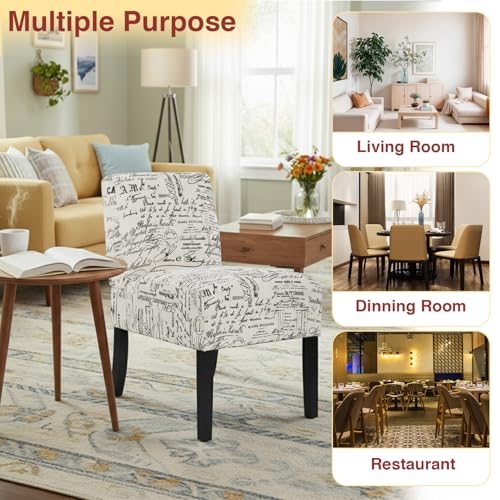 Dopinmin Armless Slipper Chair Accent Chairs, Fabric Mid Century Modern Parsons Chairs, Upholstered Dining Chairs for for Reading Bedroom Dining Room, White - color: White