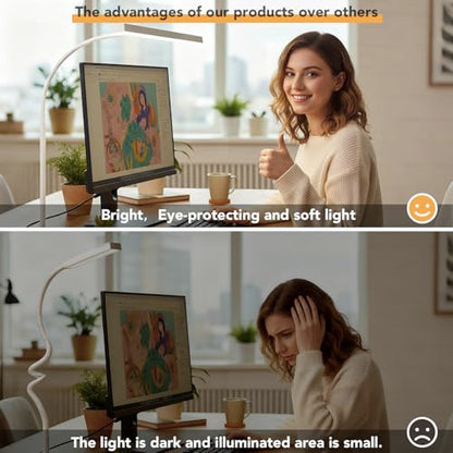 LED Desk Lamp with clamp, Remote Control Desk Lamp, 5 Color Modes & 10 Brightness Levels, 17'' Wide Light Bar, Eye Caring Gooseneck Desk Light, Adapter Included - color: White