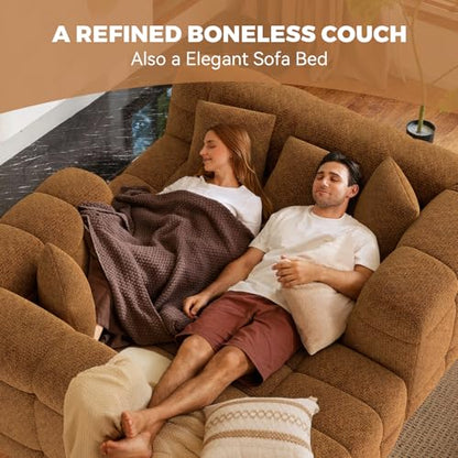 107" Boneless Couch with L - Shaped Chaise, Modern Chenille Modular Sectional Sofa with Tufted Design, Comfy Upholstered Sofa, No - Assembly Sectional Couch, Orange-Brown - color: Orange-brown