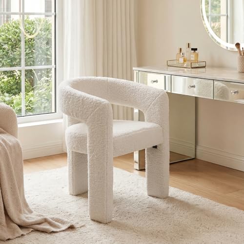 HNY Modern Sherpa Barrel Single Dining Chair, White | Upholstered Accent Armchair With 18.24" Wide Seat No Assembly Required For Living Room Bedroom Vanity Small Spaces - color: White Fur