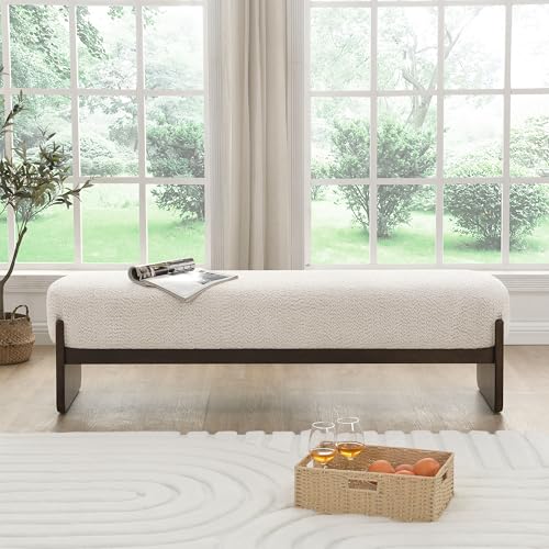 Christopher Knight Home Arden Minimalist Style Rectangular Loop Yarn Fabric Ottoman Bench, Rubberwood Frame, Entryway Bench, Living Room Sofa Extra Seat, End of Bed Footstool, Beige+Brown - color: Beige+brown